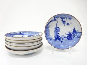 古伊万里　染付　寿老　五寸皿　6客